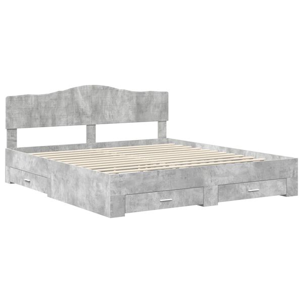 vidaXL Bettrahmen mit Kopfteil Beton Grau 200 x 200 cm Holzwerkstoff