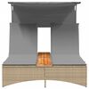 vidaXL Doppel-Sonnenliege mit Dach und Auflagen Beige Poly Rattan