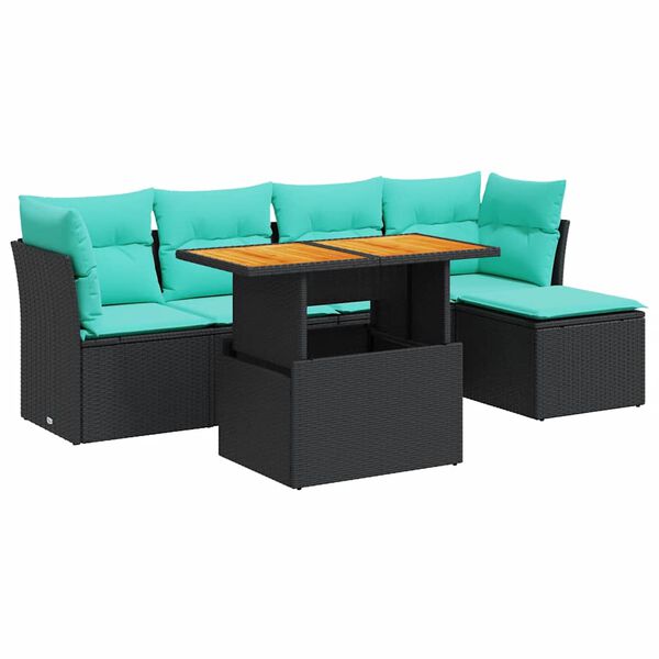 vidaXL 6-tlg. Garten-Sofagarnitur mit Kissen Schwarz Poly Rattan