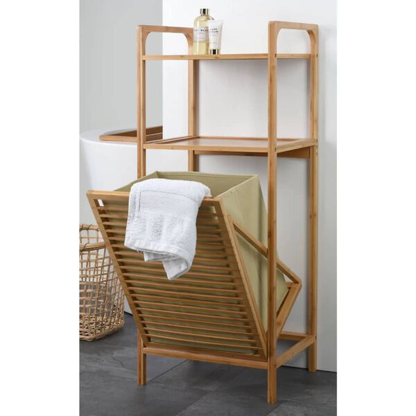 Bathroom Solutions Regal mit 2 B&ouml;den und W&auml;schekorb Bambus 95 cm