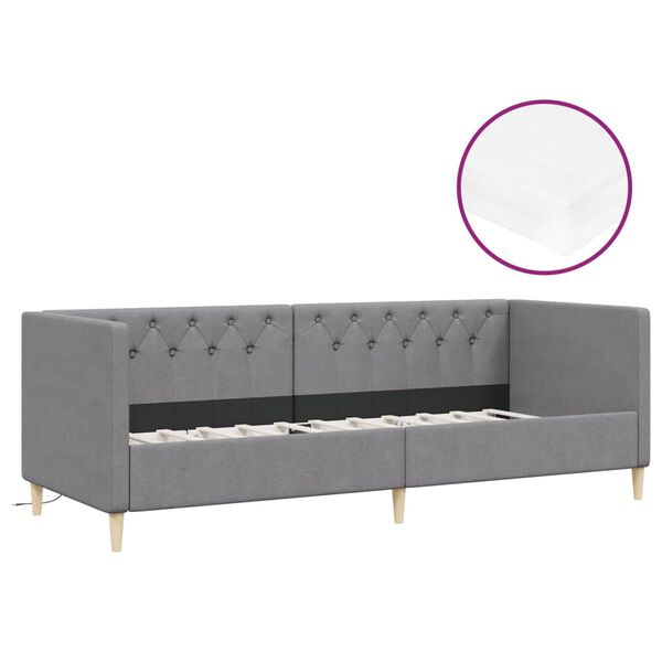 vidaXL Tagesbett mit Matratze USB Hellgrau Stoff 90x200 cm