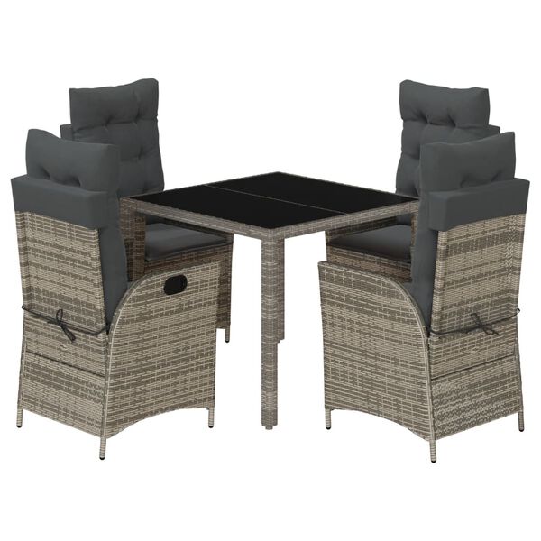 vidaXL 5-tlg. Garten-Essgruppe mit Kissen Grau Poly Rattan