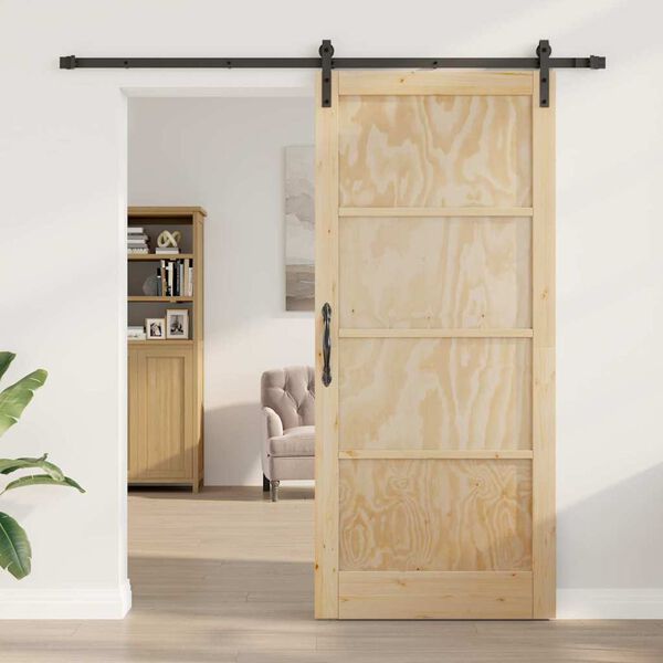 vidaXL Schiebet&uuml;r Braun 93 x 211 cm Massives Kiefernholz