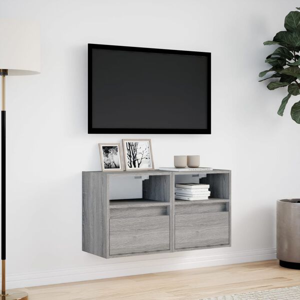 vidaXL TV-Wandschr&auml;nke LED-Beleuchtung 2 Stk. Grau Sonoma 41x31x45 cm