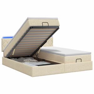 vidaXL Ottoman-Bett mit Matratze und LED Creme 160 x 200 cm Stoff