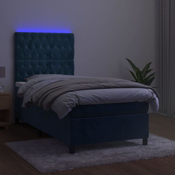 vidaXL Boxspringbett mit Matratze & LED Dunkelblau 90x190 cm Samt