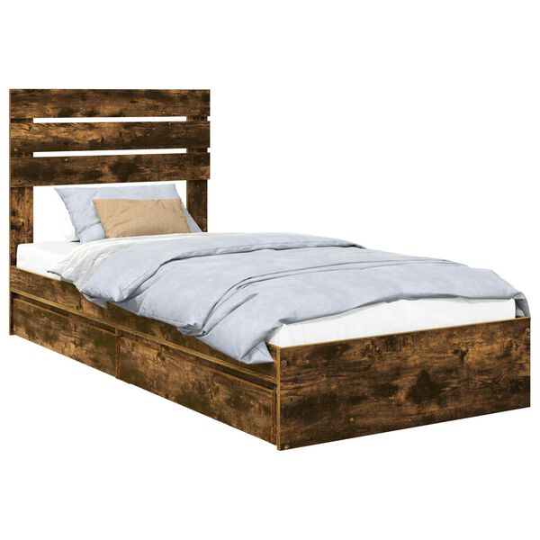 vidaXL Aufbewahrungsbett Ger&auml;ucherte Eiche 75 x 190 cm Holzwerkstoff