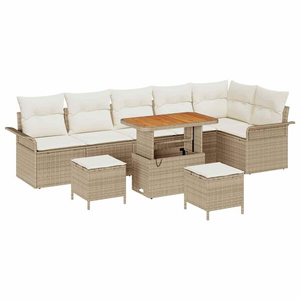 vidaXL Garten-Sofa-Set mit Kissen mit Speicher 9 pcs Beige und Creme