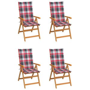 vidaXL Klappst&uuml;hle 4 Stk. Rote Karomuster-Kissen Massivholz Teak