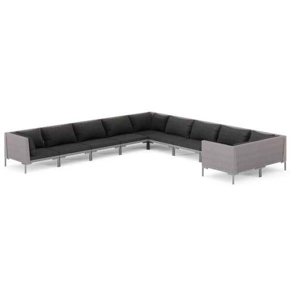 vidaXL 10-tlg. Garten-Lounge-Set mit Kissen Poly Rattan Dunkelgrau