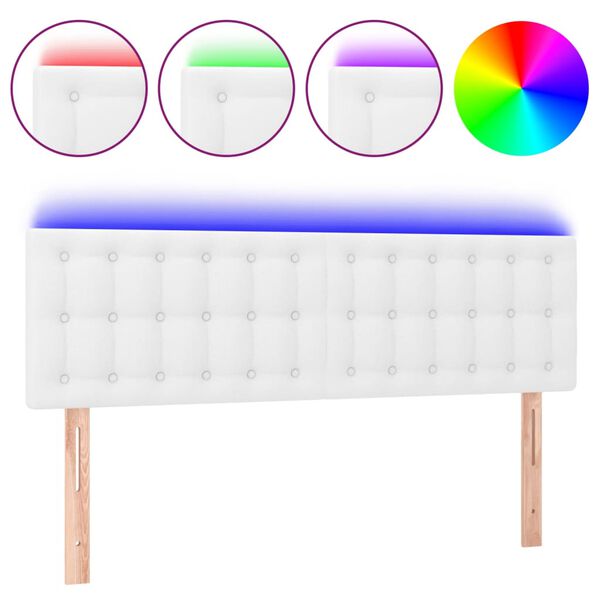 vidaXL LED Kopfteil Wei&szlig; 144x5x78/88 cm Kunstleder
