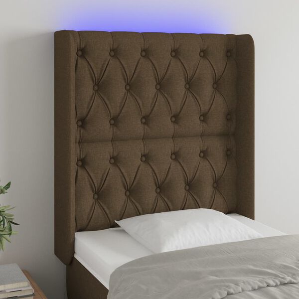 vidaXL LED Kopfteil Dunkelbraun 83x16x118/128 cm Stoff
