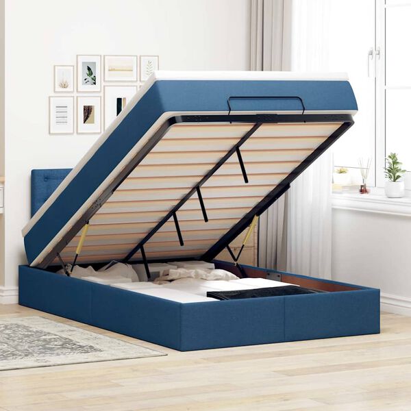 vidaXL Ottomane Bett mit Matratze & LEDs Blau 120x200 cm Stoff