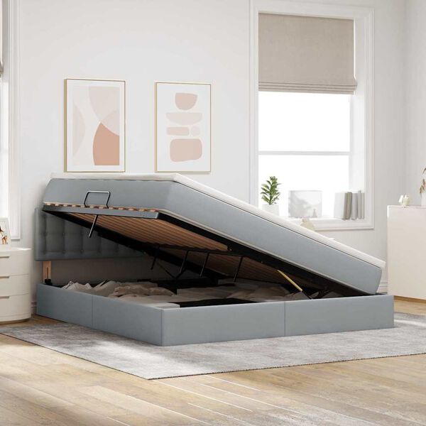 vidaXL Bett mit Stauraum und LED Hellgrau 180 x 200 cm Polyester