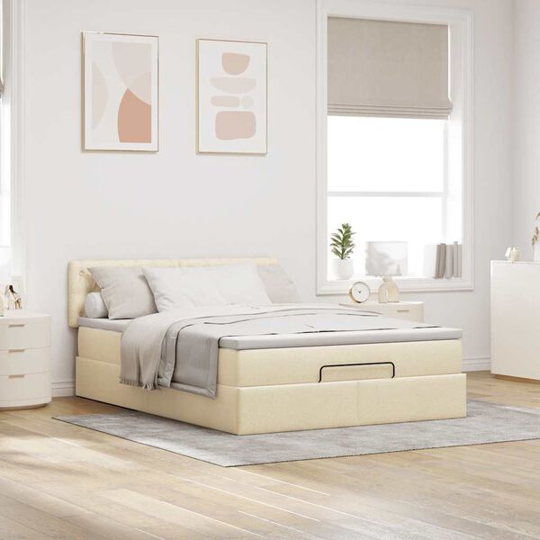 vidaXL Ottoman-Bett mit Matratze Creme 140x200 cm Stoff