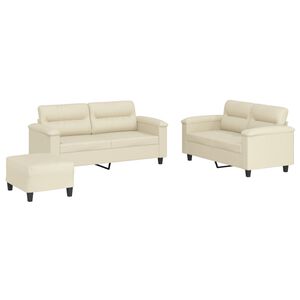 vidaXL 3-tlg. Sofagarnitur mit Kissen Creme Kunstleder