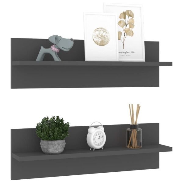 vidaXL Wandregale 2 Stk. Grau 60x11,5x18 cm Holzwerkstoff
