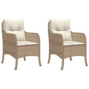 vidaXL Gartenst&uuml;hle mit Kissen 2 Stk. Beige Poly Rattan