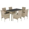 vidaXL 7-tlg. Garten-Essgruppe mit Kissen Hellgrau Poly Rattan & Glas