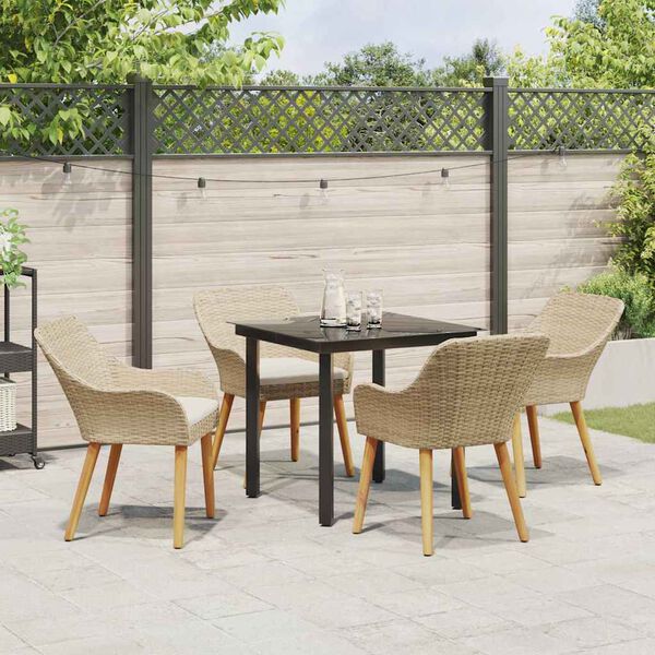 vidaXL Garten Essgruppe mit Kissen 5 pcs Beige Poly-Rattan