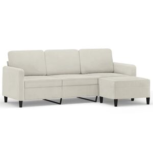 vidaXL 3-Sitzer-Sofa mit Hocker Creme 180 cm Samt