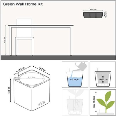 LECHUZA Pflanzgefäße 3 Stk. Green Wall Home Kit Glänzender Anthrazit