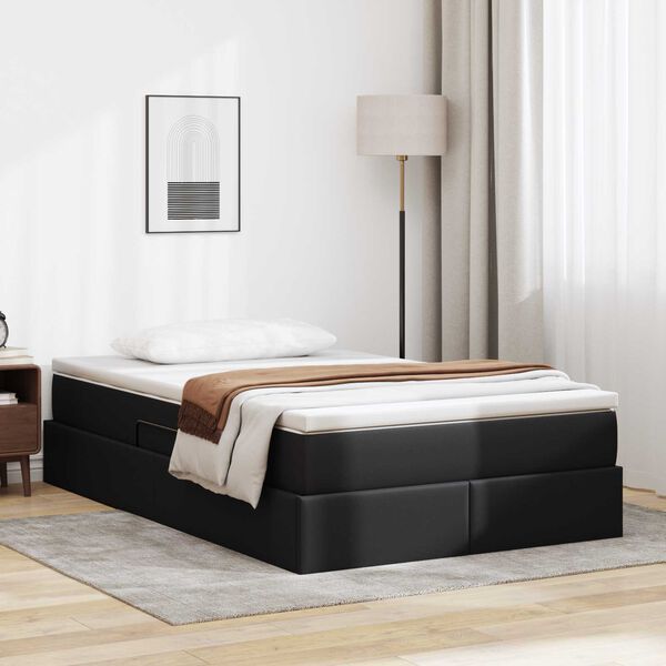 vidaXL Aufbewahrungsbett mit Matratze Schwarz 120 x 190 cm Kunstleder