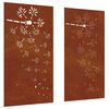 vidaXL 2-tlg. Garten-Wanddeko 105x55 cm Cortenstahl Blumen-Design
