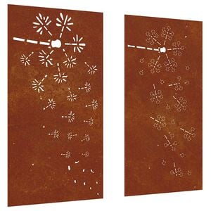 vidaXL 2-tlg. Garten-Wanddeko 105x55 cm Cortenstahl Blumen-Design