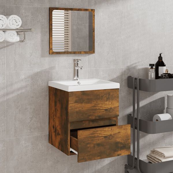 vidaXL Badschrank mit Spiegel R&auml;uchereiche Holzwerkstoff