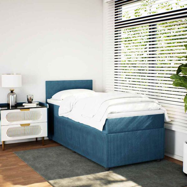 vidaXL Boxspringbett mit Matratze Blau 80x200 cm Samt