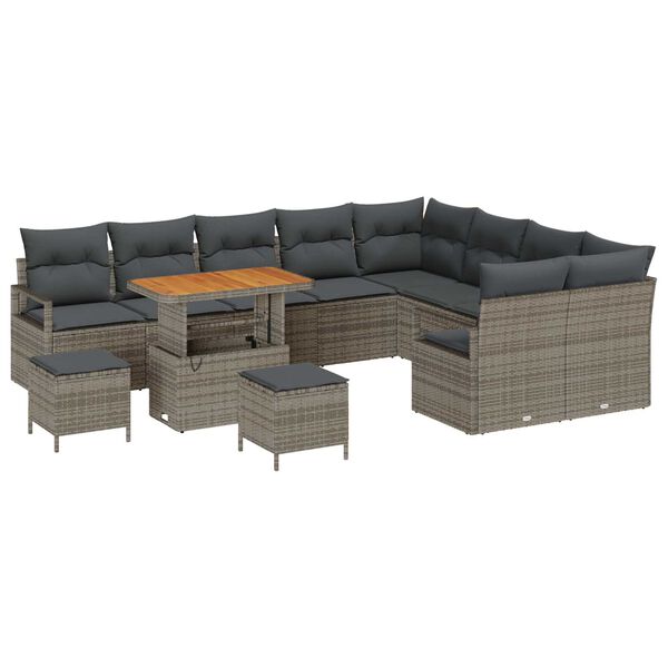 vidaXL Gartensofa-set mit Kissen 12 pcs Grau Poly-Rattan