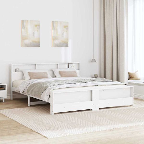 vidaXL Bettrahmen mit Kopfteil Wei&szlig; 200 x 200 cm Holzwerkstoff