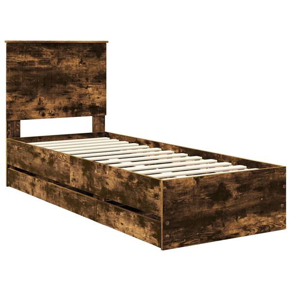 vidaXL Bettrahmen Ger&auml;ucherte Eiche 75 x 190 cm Ingenieurs Holz