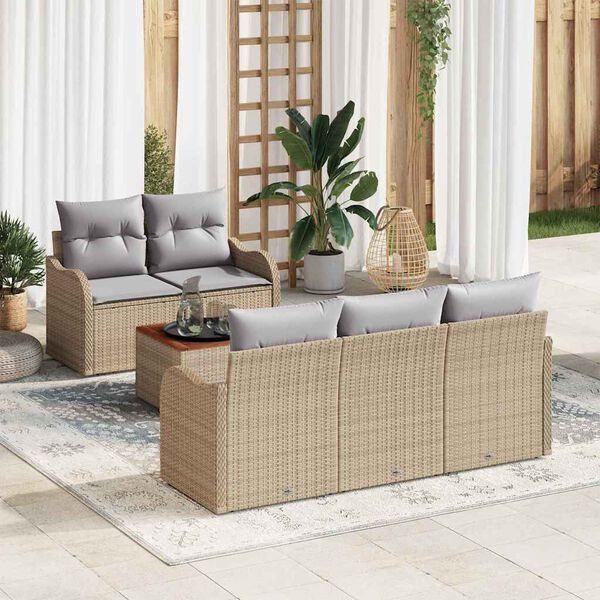 vidaXL Gartensofa-set mit Kissen 6 pcs Beige Poly-Rattan