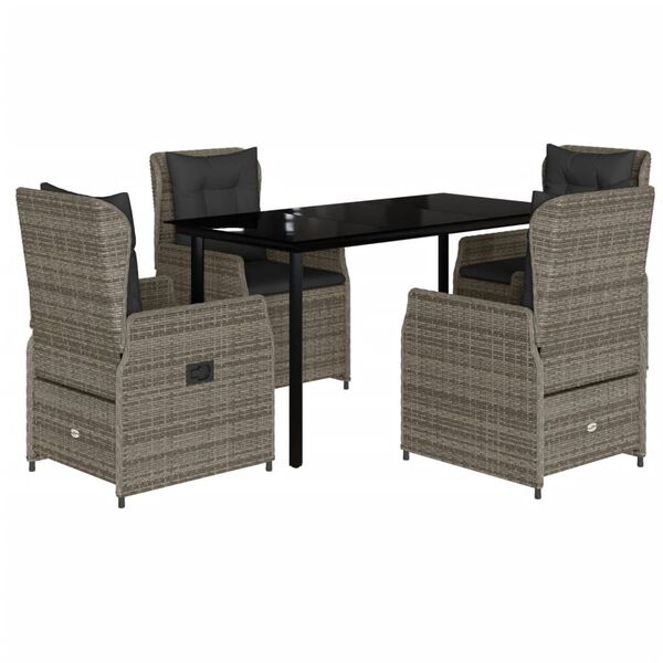 vidaXL 5-tlg. Garten-Essgruppe mit Kissen Grau Poly Rattan