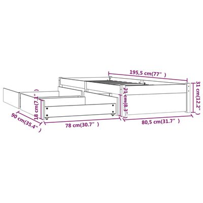 vidaXL Bett mit Schubladen 75x190 cm