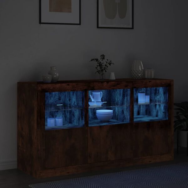 vidaXL Sideboard mit LED-Leuchten Räuchereiche 123x37x67 cm