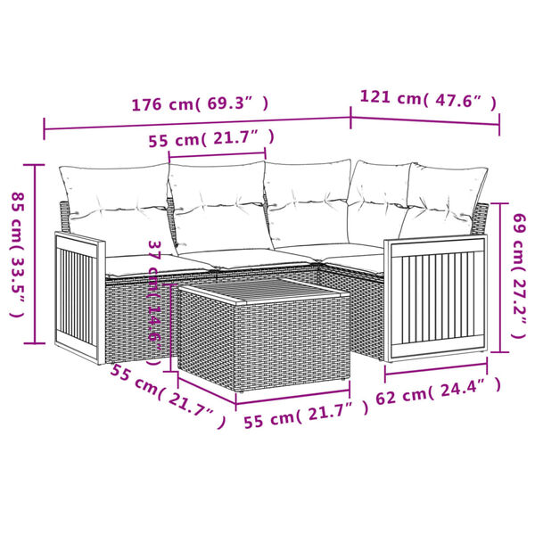 vidaXL 5-tlg. Garten-Sofagarnitur mit Kissen Beige Poly Rattan