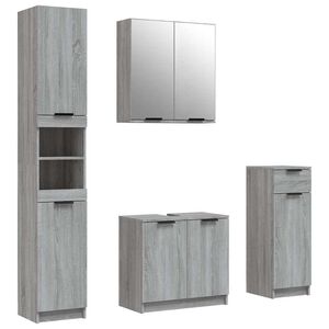 vidaXL 4-tlg. Badm&ouml;bel-Set Grau Sonoma Holzwerkstoff
