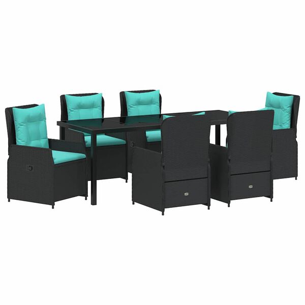 vidaXL Garten Essgruppe 7 pcs Schwarz Poly Rattan