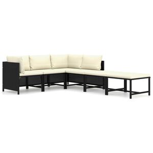 vidaXL 6-tlg. Garten-Lounge-Set mit Kissen Poly Rattan Schwarz
