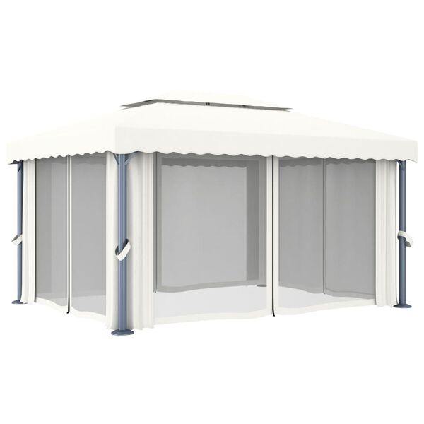 vidaXL Pavillon mit Vorhang 4x3 m Cremeweiß Aluminium