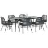 vidaXL 7-tlg. Garten-Essgruppe mit Kissen Schwarz Poly Rattan Glas