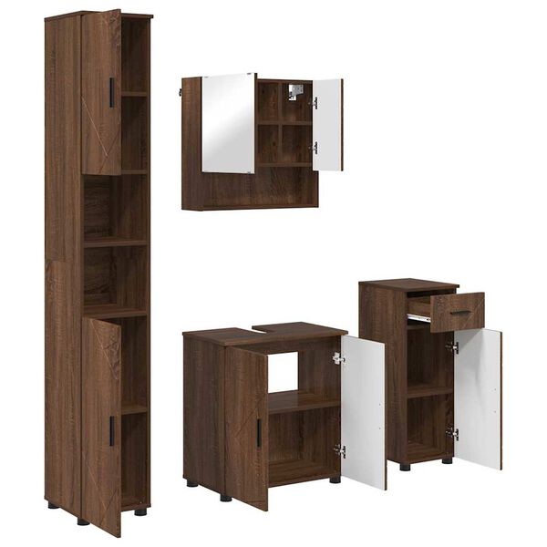 vidaXL Badezimmerm&ouml;bel-Set mit Schubladen 4 pcs Braun Eichen-Optik