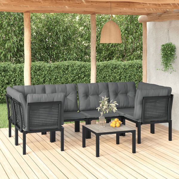 vidaXL 6-tlg. Garten-Lounge-Set Schwarz und Grau Poly Rattan