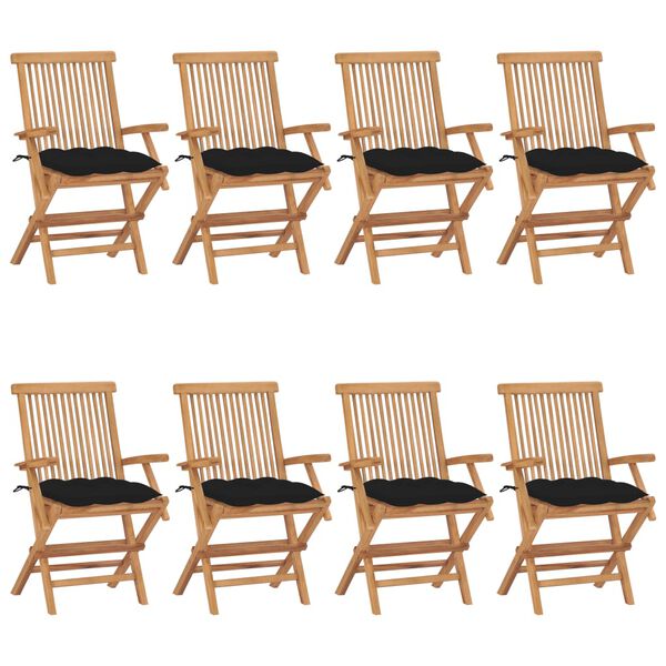 vidaXL Gartenst&uuml;hle mit Schwarzen Kissen 8 Stk. Massivholz Teak