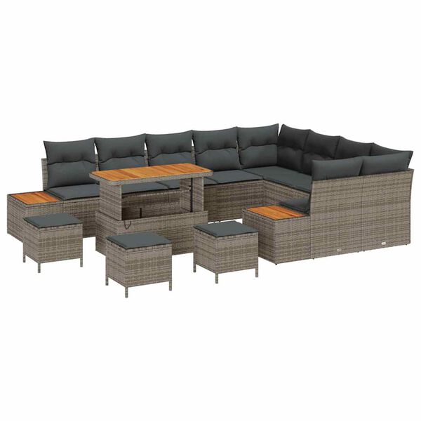 vidaXL Garten-Sofa-Set mit Kissen mit Speicher Grau Poly Rattan