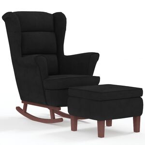 vidaXL Schaukelstuhl Ohrensessel Schwarz Samt und Massivholz