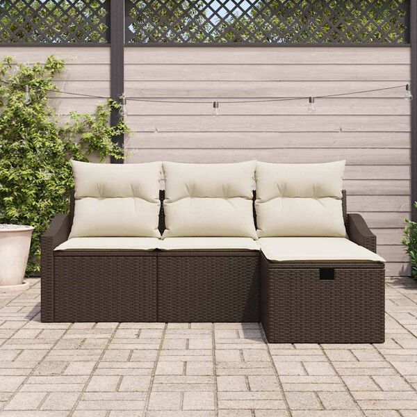 vidaXL Sofa Set mit Kissen mit Speicher 4 pcs Braun Poly-Rattan